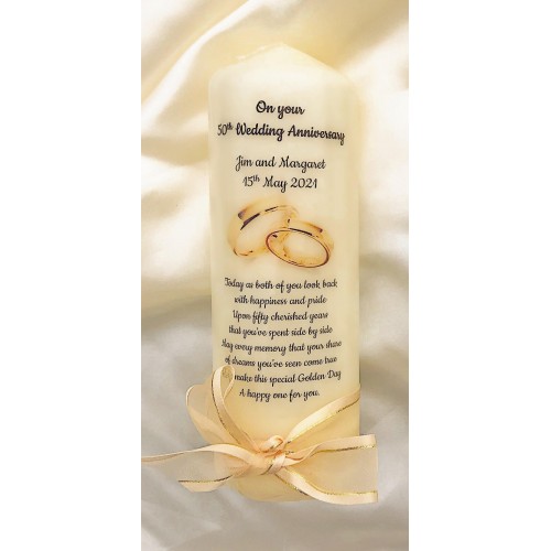 Golden 50th Wedding Anniversary Large candle