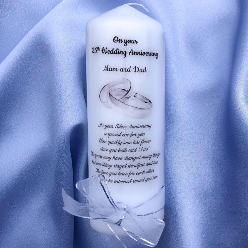 Silver 25th Wedding Anniversary Large candle