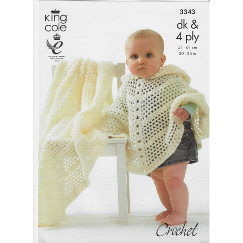 King Cole 3343 DK &4ply Crochet poncho and shawl