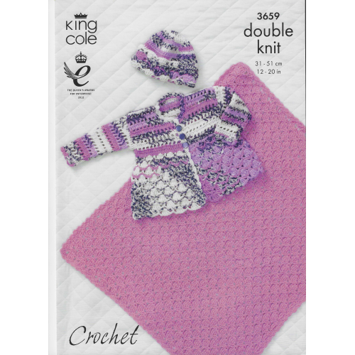 King Cole 3659 DK Crochet 3pc baby set