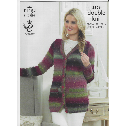King Cole 3826 DK knitted cardigan in 2 designs