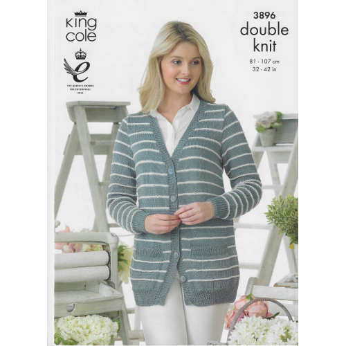 King Cole 3896 DK cardigan in 2 lengths & 2 colourways