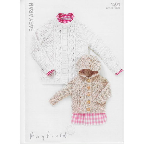 Hayfield 4504 Aran Cardigan and hooded jacket