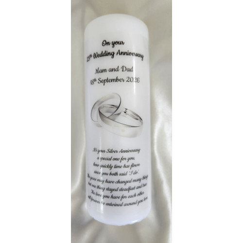 Silver 25th Wedding Anniversary Large candle Silver 25th Wedding Anniversary Large candle