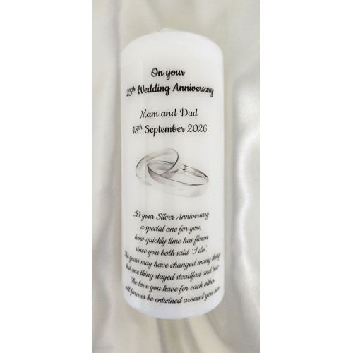 Silver 25th Wedding Anniversary Medium candle Silver 25th Wedding Anniversary Medium candle