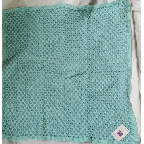 100% Cotton Mint and blue hand knit blanket
