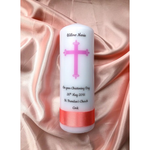 Fleur de lis pink christening candle