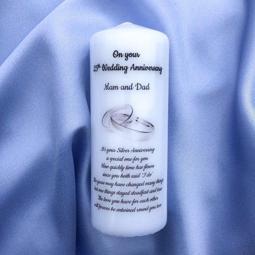 Silver 25th Wedding Anniversary Medium candle