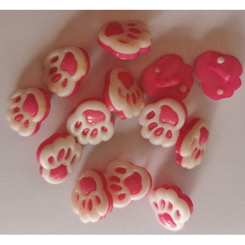 Cerise and white paw print buttons #13