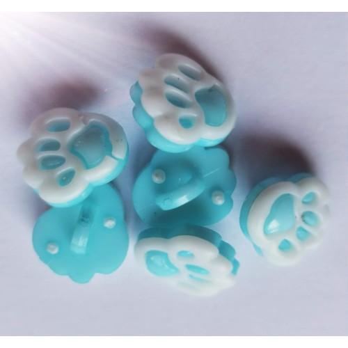 Teal and white paw prints buttons #55