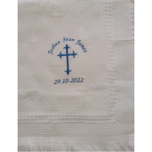 Fleur de lis  Christening Blanket blue