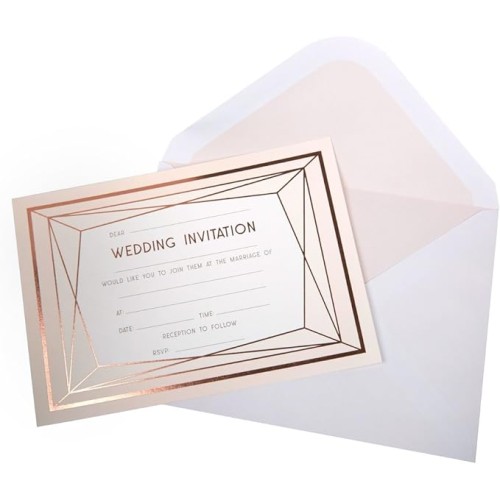 60 Geo Blush Wedding Invitations and envelopes