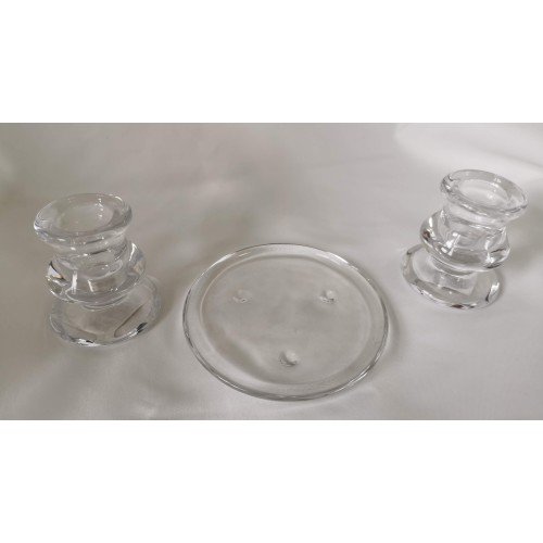 Glass candle plate and taper holders