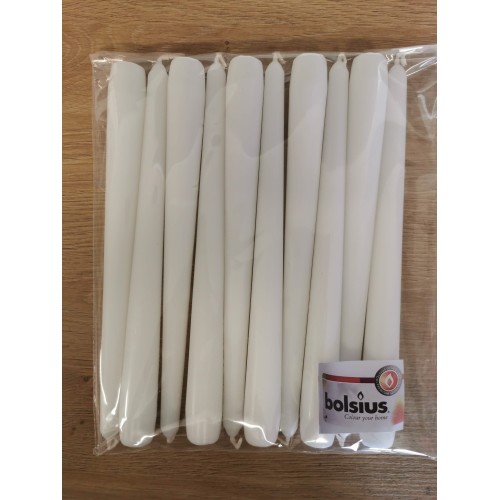 10 pack White bolsius taper candles 